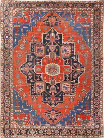 Beautiful Antique Persian Medallion Heriz Serapi Rug #48856 from Nazmiyal Antique Rugs in NYC