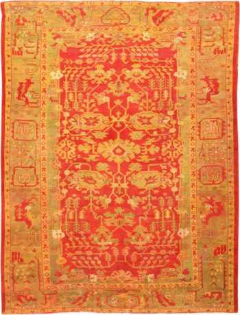 Beautiful Green and Red Antique Turkish Oushak Carpet 50672 Nazmiyal