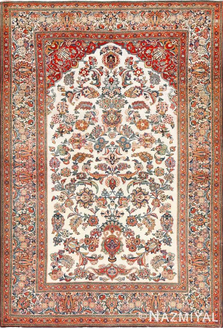 Antique Persian Silk Prayer Design Kashan Oriental Rug 50633 Nazmiyal
