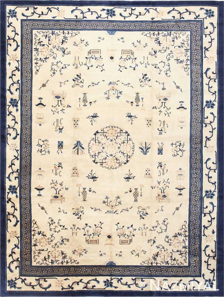 Antique Room Size Ivory and Blue Chinese Rug 48810 Detail/Large View
