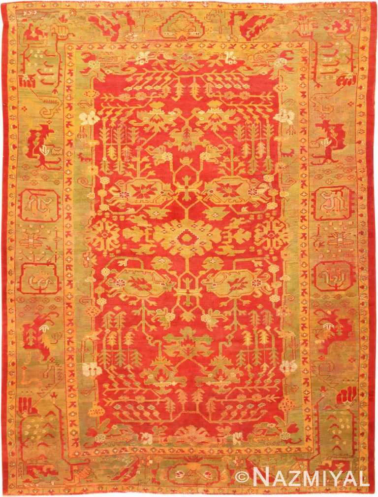 Beautiful Green and Red Antique Turkish Oushak Carpet 50672 Nazmiyal