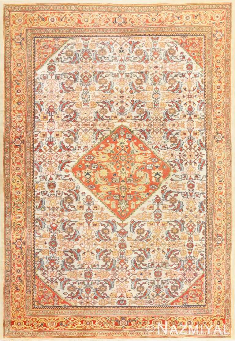 Ivory Antique Sultanabad Persian Rug 50659 Nazmiyal