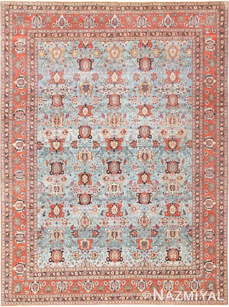 Light Blue Antique Persian Tabriz Oriental Rug 48820 Nazmiyal