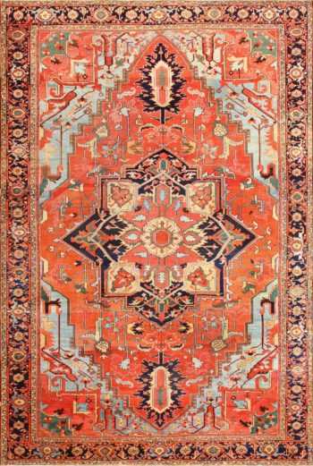 Large Geometric Antique Persian Heriz Serapi Rug 48850 Detail/Large View