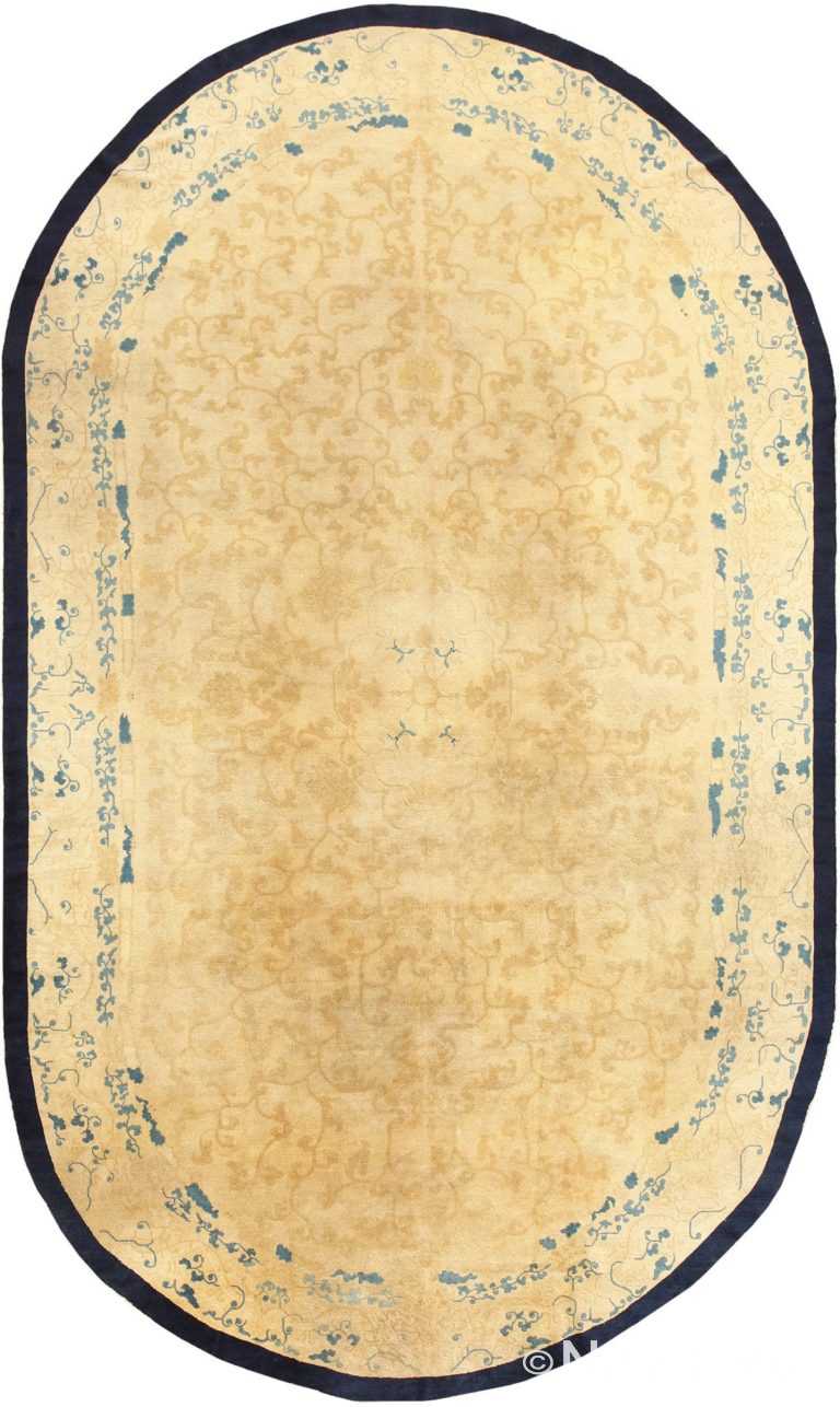 Ivory Background Large Oval Antique Chinese Rug 48926 Detail/Large View