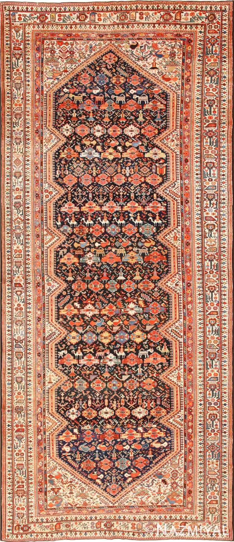 Tribal Antique Qashqai Persian Gallery Size Rug 48881 Nazmiyal