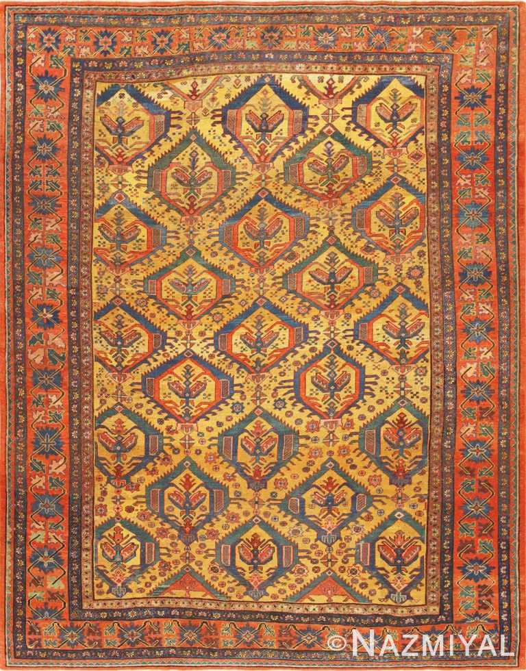 Tribal Gold Background Antique Persian Bakshaish Rug 48936 Nazmiyal