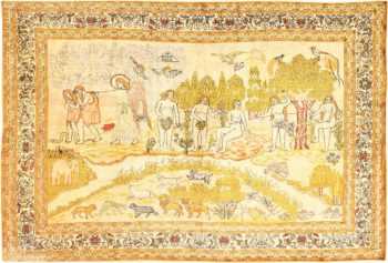 Picture of the Fine Biblical Adam and Eve Scene Turkish Pictorial Antique Silk Rug #48890 from Nazmiyal Antique Rugs in NYC