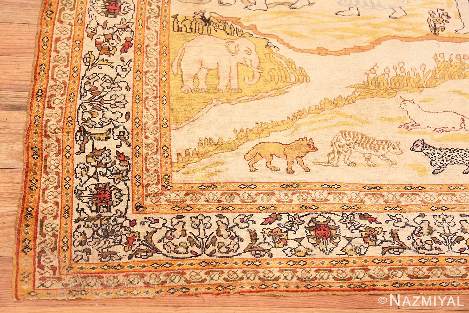 Corner Fine Biblical Adam and eve scene Turkish pictorial Antique silk rug 48890 by Nazmiyal