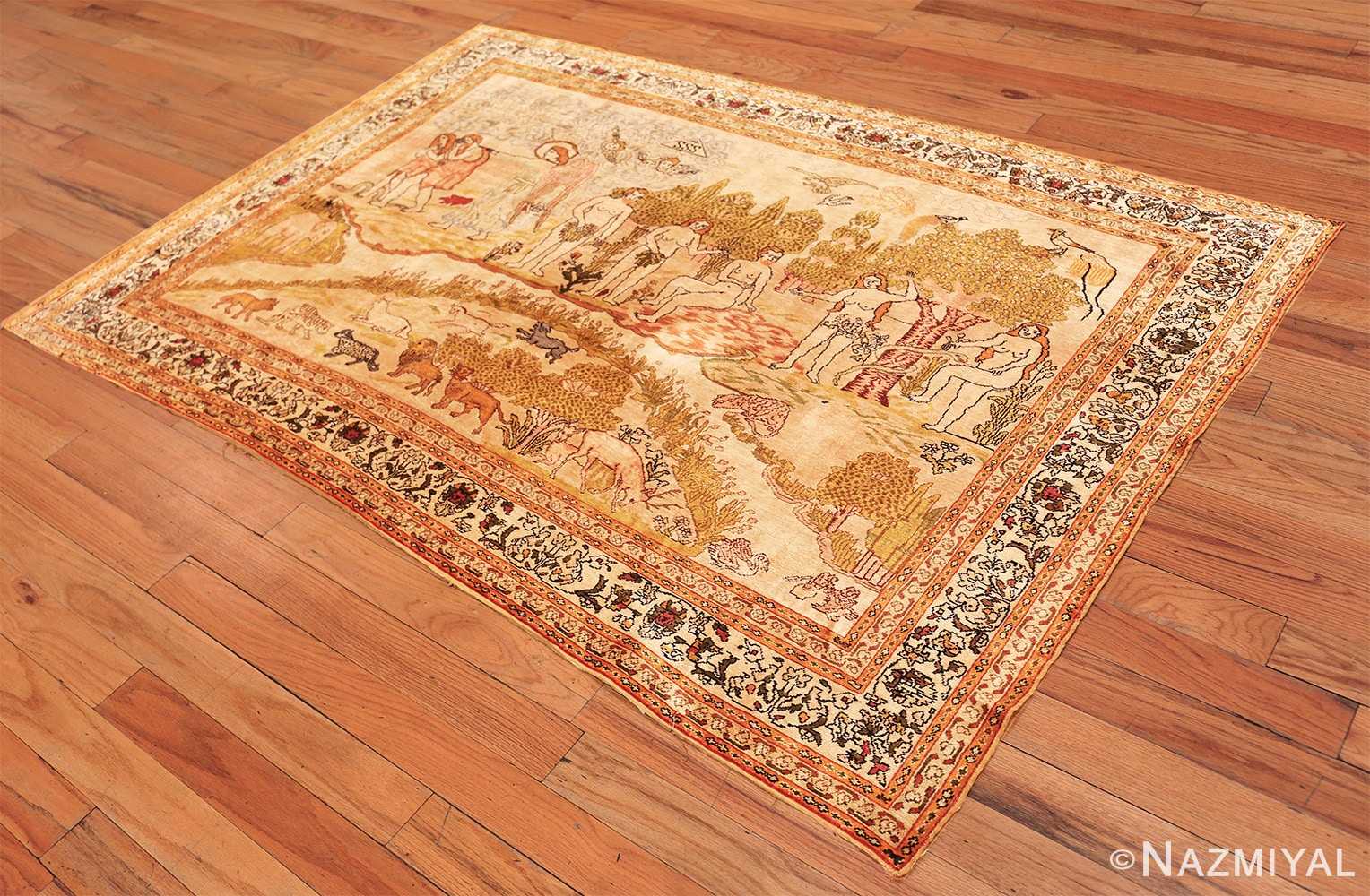 Full Fine Biblical Adam and eve scene Turkish pictorial Antique silk rug 48890 by Nazmiyal
