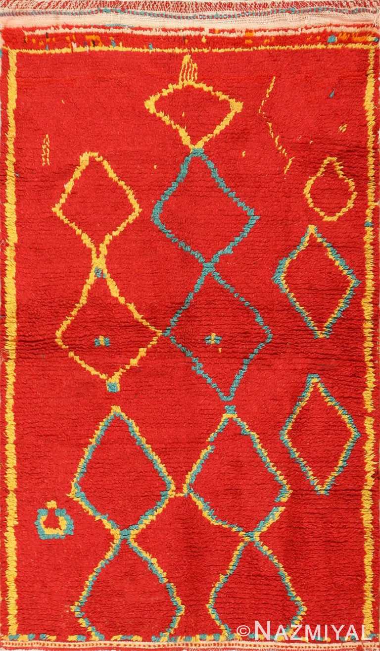 Vintage Red Background Berber Shag Moroccan Rug 48952 Nazmiyal
