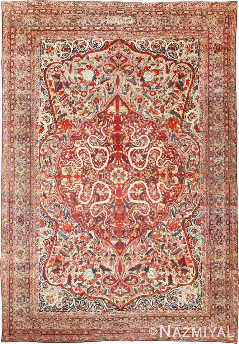 Fine Large Silk and Wool Persian Kerman Antique Rug 48957 Nazmiyal