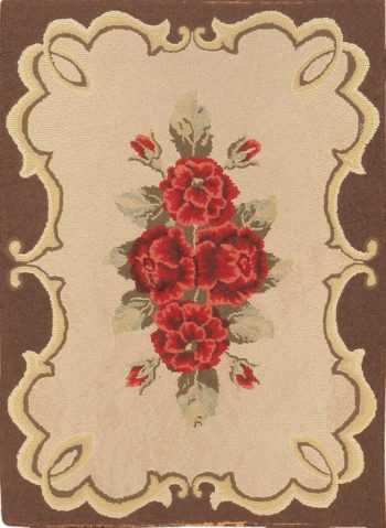Small Antique American Floral Hooked Rug #40326 by Nazmiyal Antique Rugs