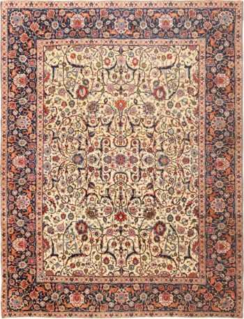 Antique Classic Ivory Room Size Persian Tabriz Area Rug #49064 by Nazmiyal Antique Rugs