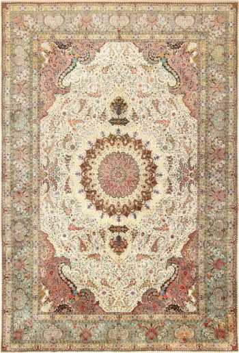 Finely Woven Silk and Wool Large Vintage Persian Tabriz Rug 49143 Nazmiyal