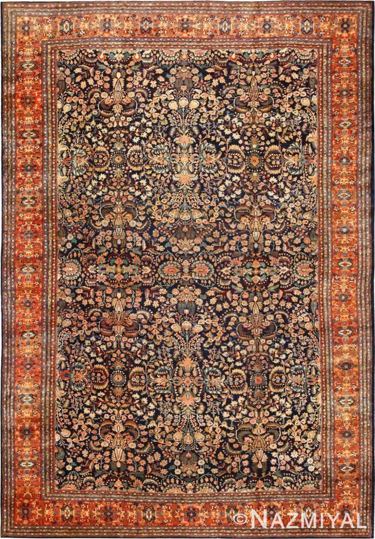 Oversized Blue Background Fine Antique Persian Sarouk Farahan Rug 49154 Nazmiyal