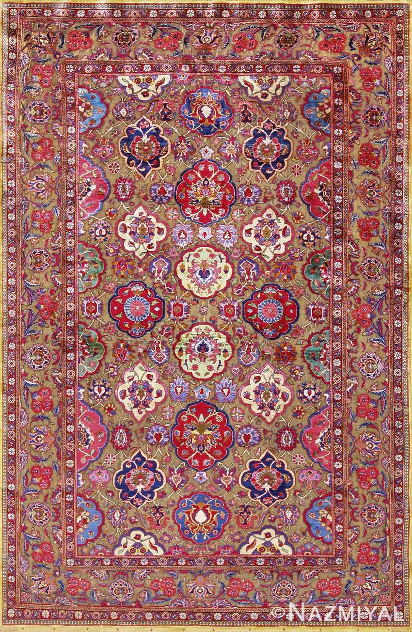 fine antique silk and metallic thread persian souf kashan 49205 Nazmiyal