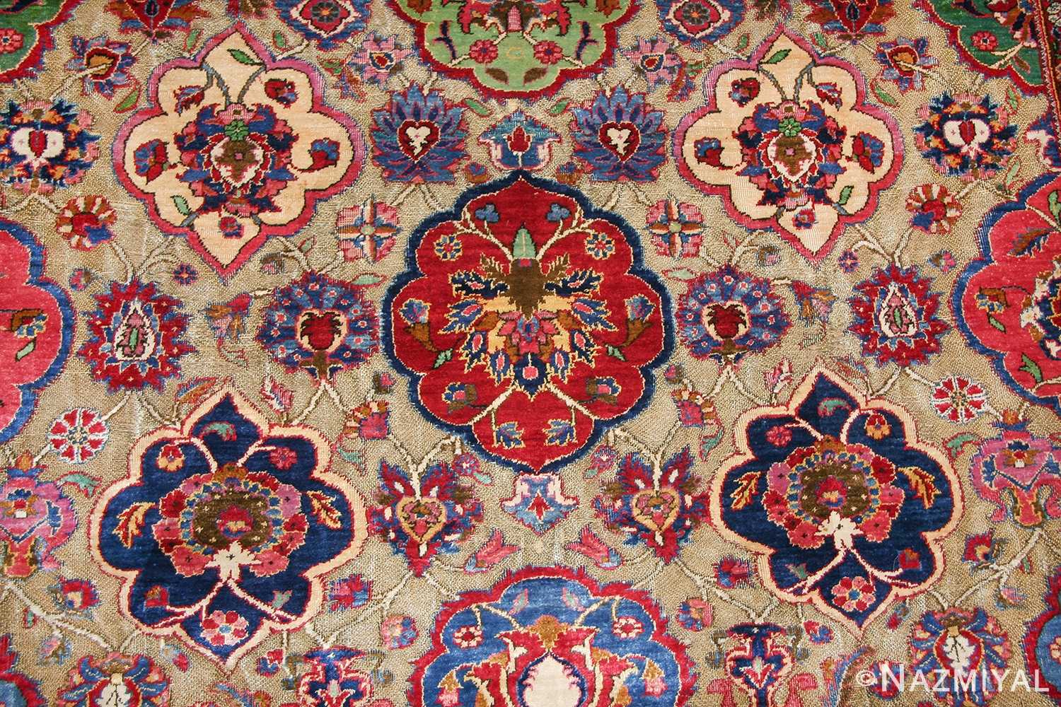 Fine Antique Silk and Metalic Thread Persian Souf Kashan Rug 49205 Field Nazmiyal