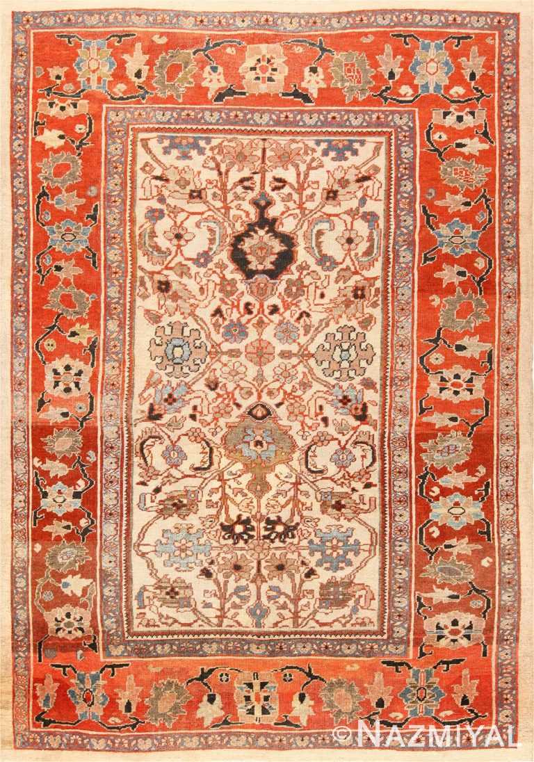 Ivory Antique Persian Sultanabad Rug 49138 Nazmiyal