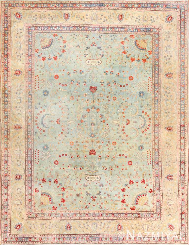 light blue antique persian tabriz rug 49085 Nazmiyal