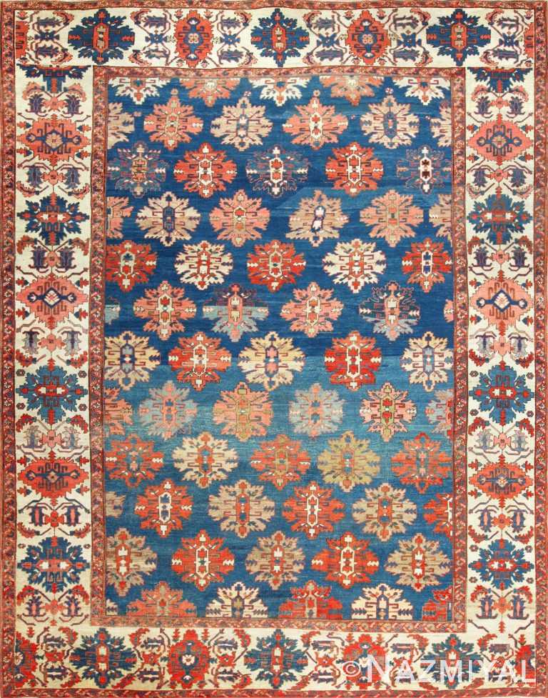 tribal antique blue background persian bakshaish rug 49202 Nazmiyal