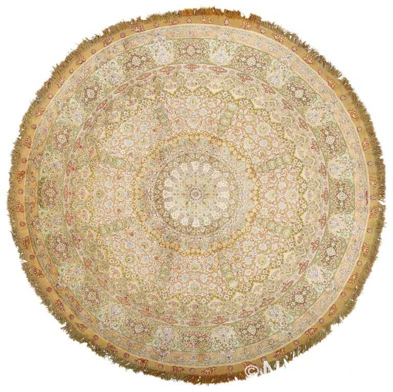 fine shahsavarpour silk and gold metallic threading round tabriz persian rug 51006 Nazmiyal