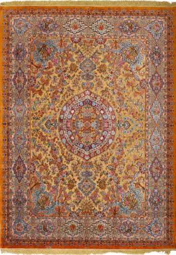 fine silk and gold thread vintage tabriz persian rug 51055 Nazmiyal