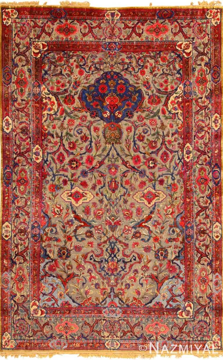 antique metallic threading silk souf kashan persian rug 49246 Nazmiyal