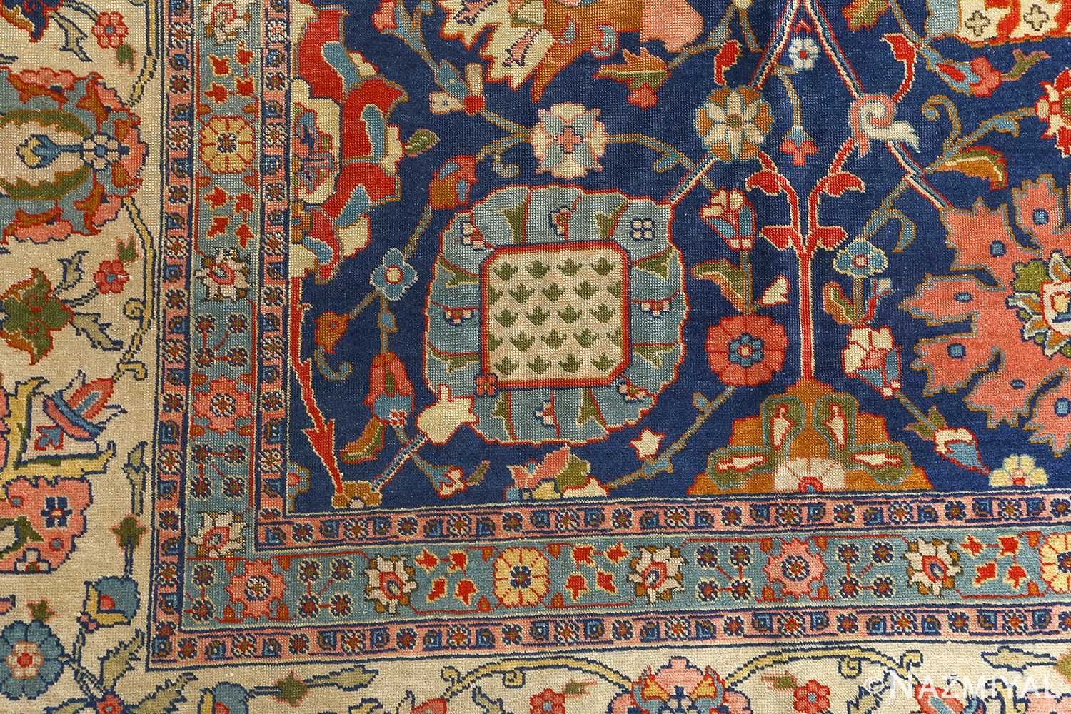antique navy bakground tabriz persian rug 51061 corner Nazmiyal