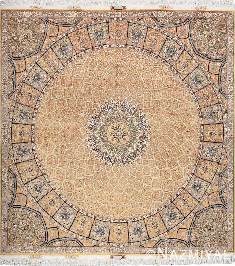 fine gonbad design vintage silk tabriz persian rug 51051 Nazmiyal