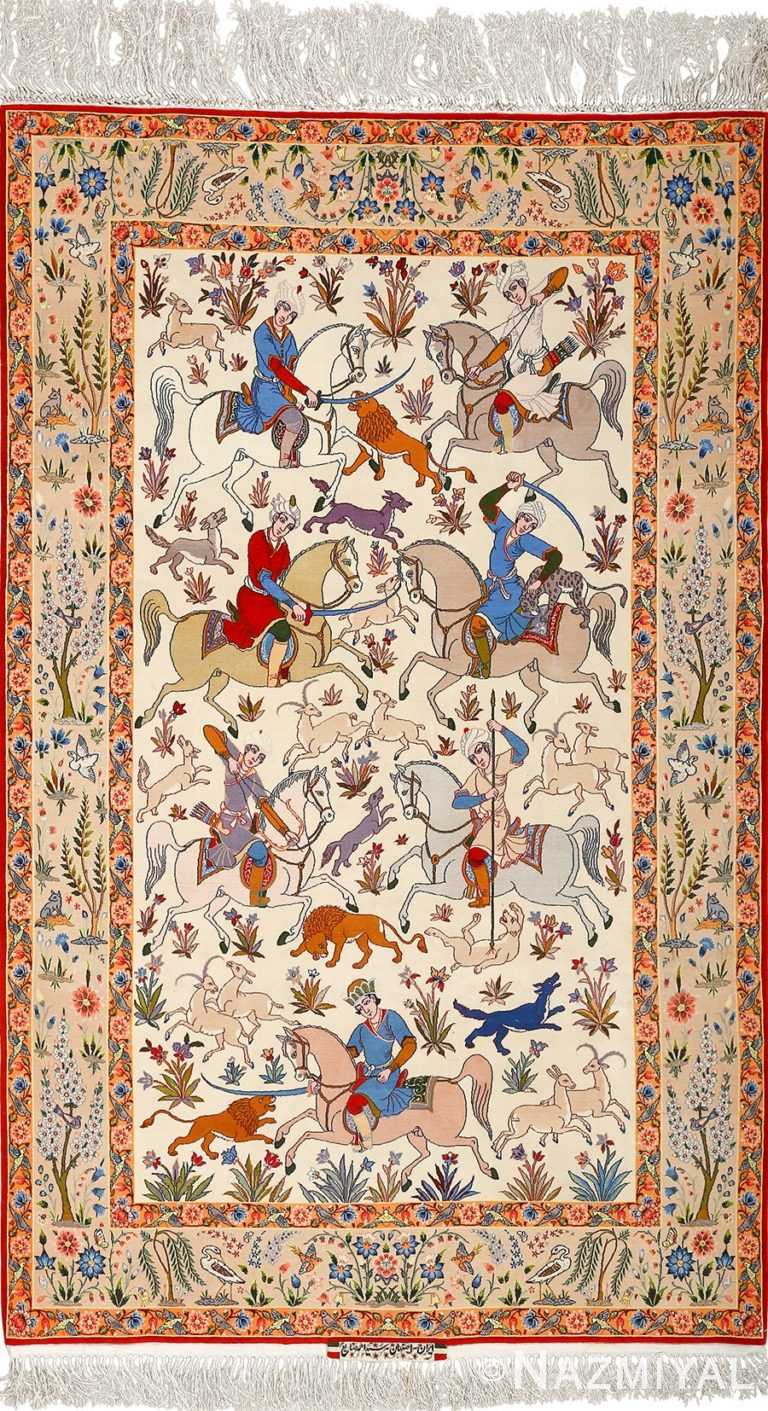 fine hunting design vintage isfahan persian rug 51058 Nazmiyal