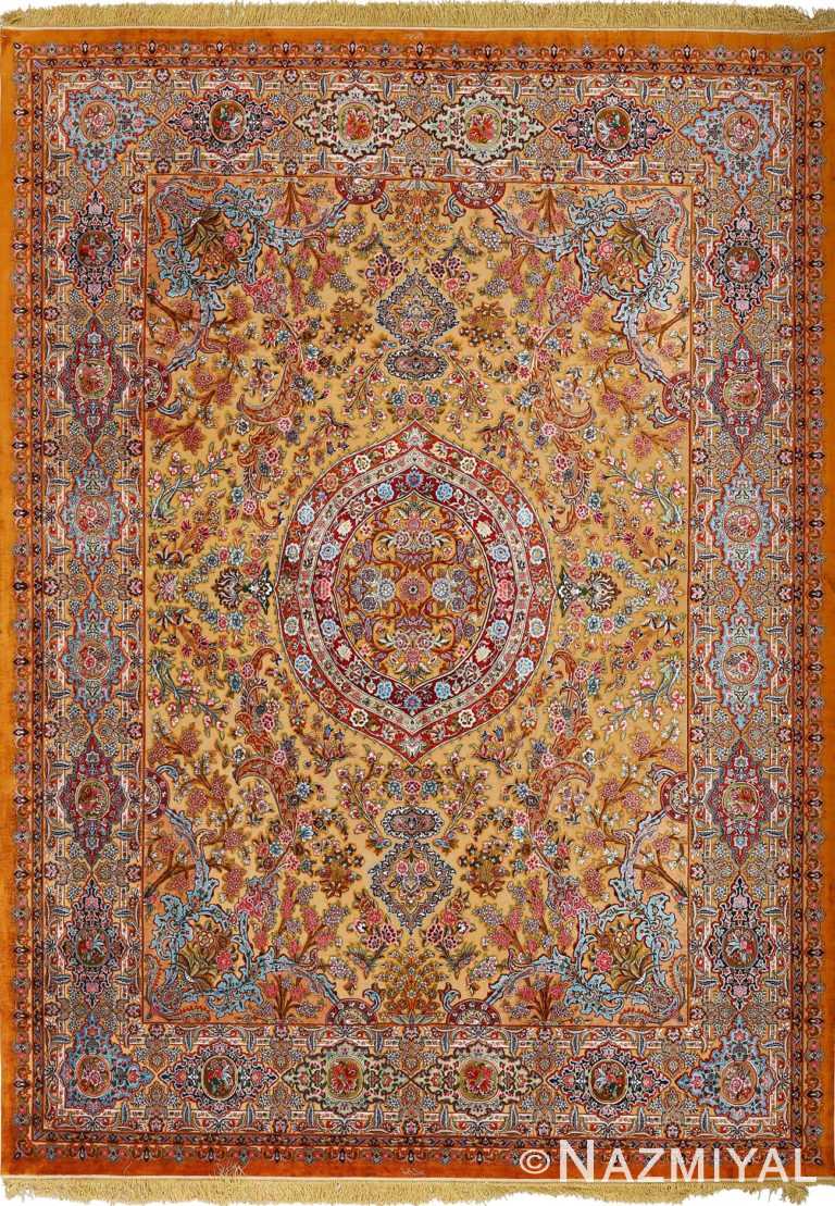 fine silk and gold thread vintage tabriz persian rug 51055 Nazmiyal