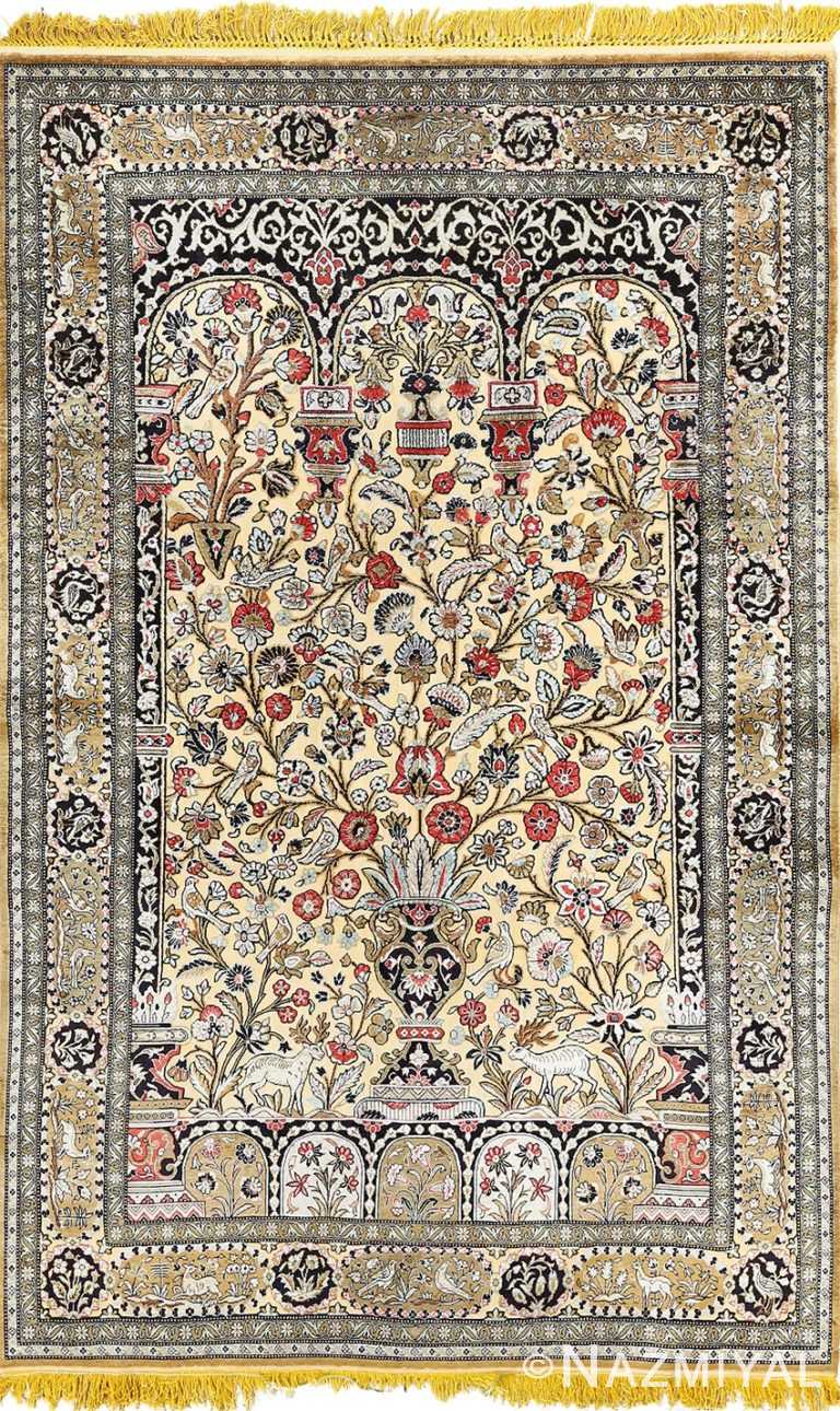 fine tree of life design vintage silk souf qum persian rug 51048 Nazmiyal