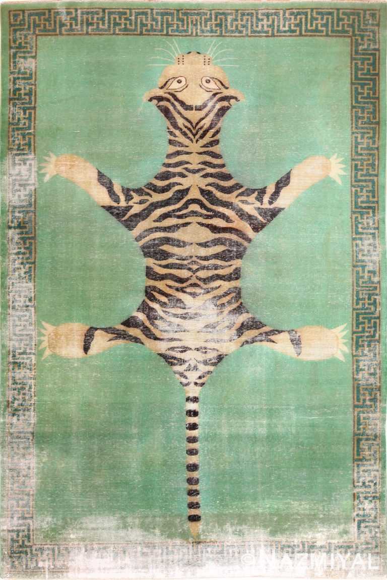 shabby chic tiger design antique indian rug 49219 Nazmiyal