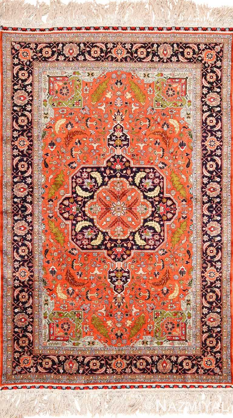 vintage silk heriz persian rug 49248 Nazmiyal