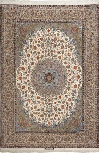 fine ivory vintage isfahan persian rug 51089 Nazmiyal