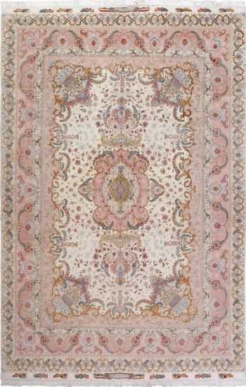 fine ivory vintage tabriz persian rug 51110 Nazmiyal