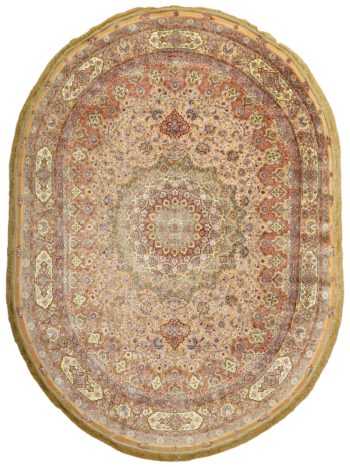 oval silk and gold threading vintage souf tabriz persian rug 51086 Nazmiyal