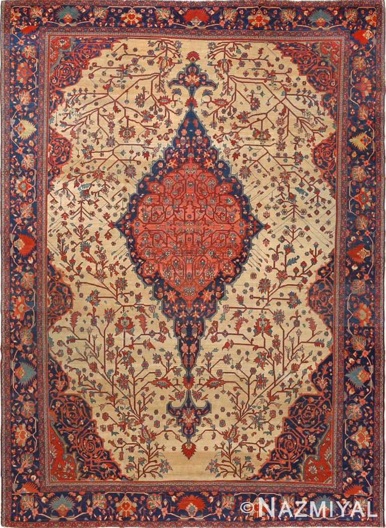 antique ivory background sarouk farhan persian rug 51094 Nazmiyal