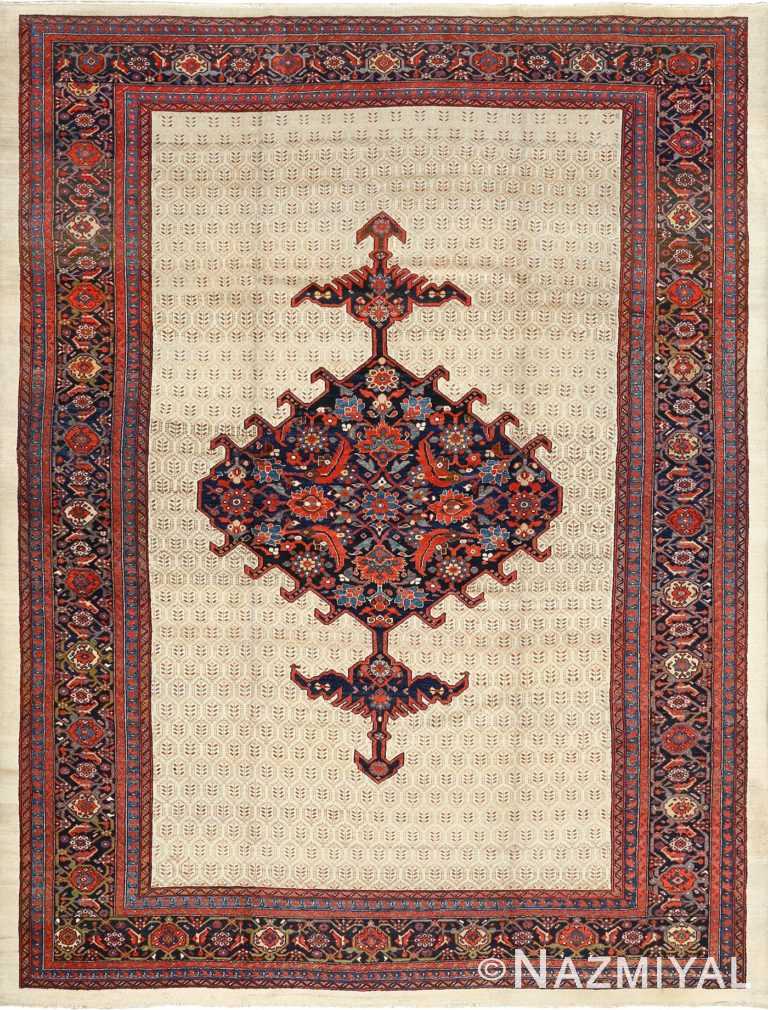 antique ivory senneh persian rug 51097 Nazmiyal