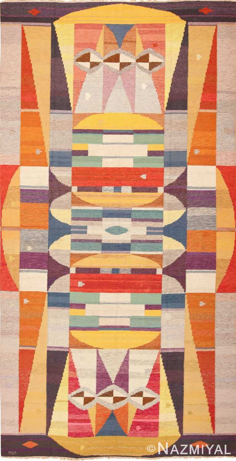 colorful scandinavian swedish kilim rug 49267 dated 1969 signed mg Nazmiyal