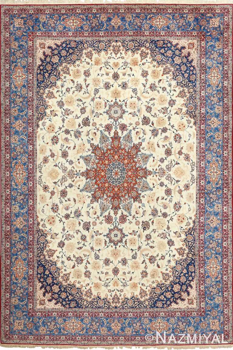 fine ivory background vintage isfahan persian rug 51078 Nazmiyal