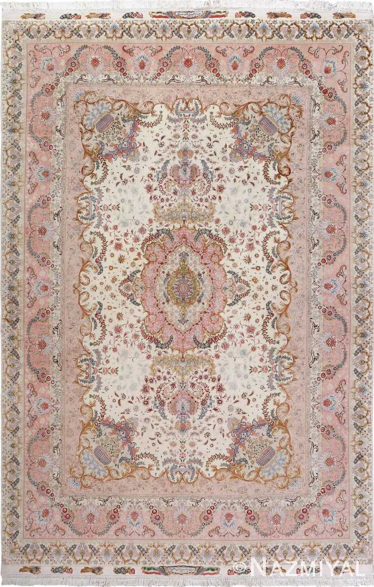 fine ivory vintage tabriz persian rug 51110 Nazmiyal
