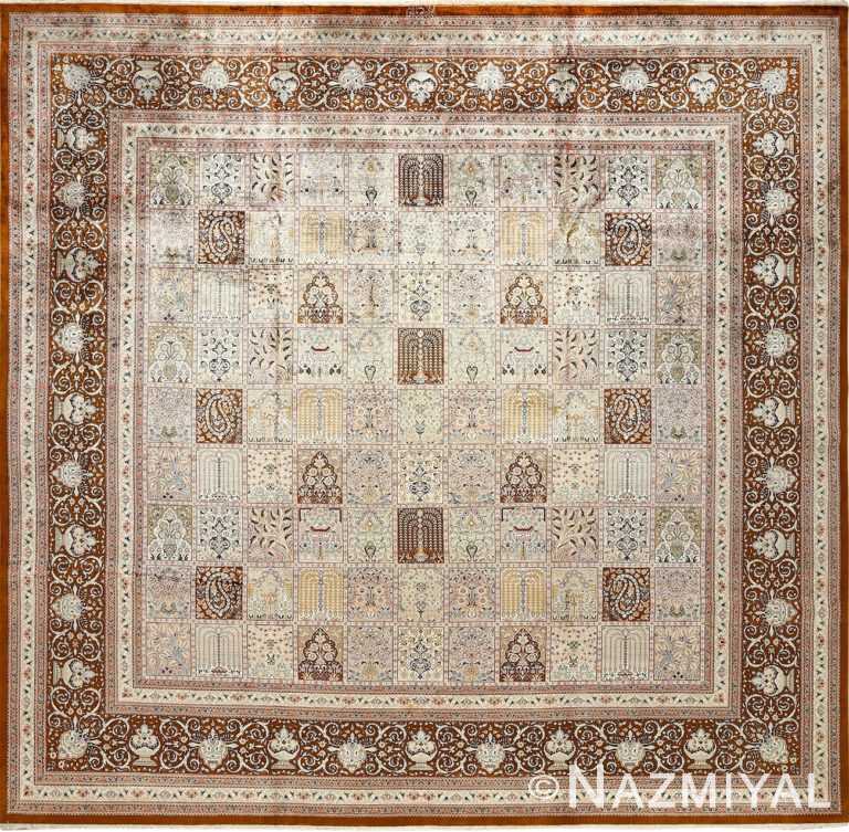 fine square garden design silk qum persian rug 51084 Nazmiyal