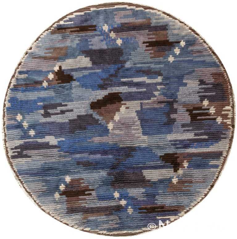 round blue vintage rya scandinavian rug 49266 Nazmiyal