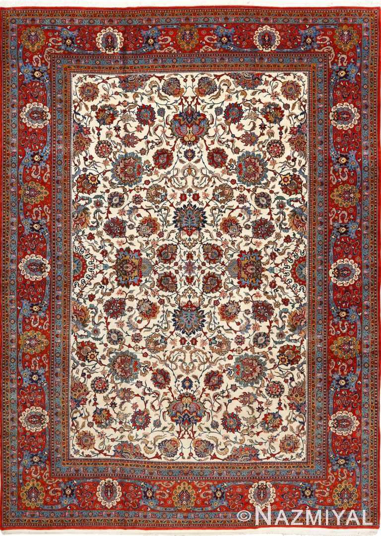 vintage ivory qum persian rug 51091 Nazmiyal