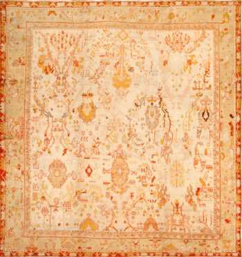 ivory antique oushak turkish rug 49323 Nazmiyal