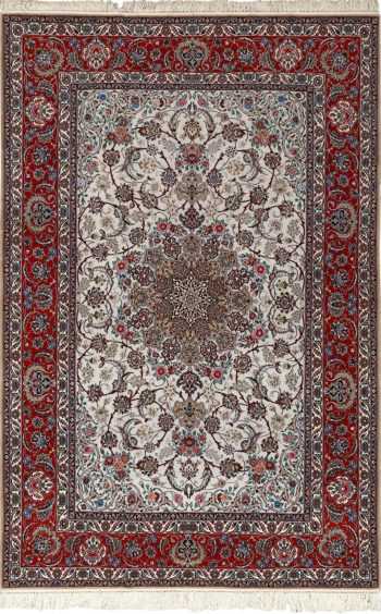 ivory bakground vintage isfahan persian rug 51161 Nazmiyal