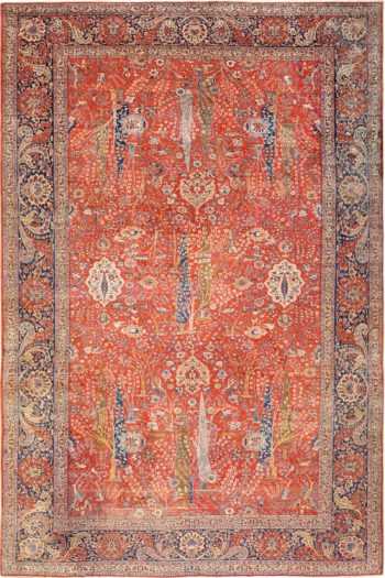 large animal motif antique tabriz persian rug 49271 Nazmiyal