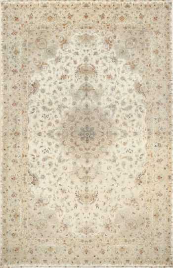 large ivory background vintage tabriz persian rug 51177 Nazmiyal